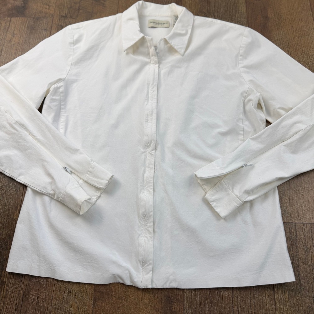 Vintage 90s Banana Republic Stretch White Zipper Front Shirt‎ Blouse L